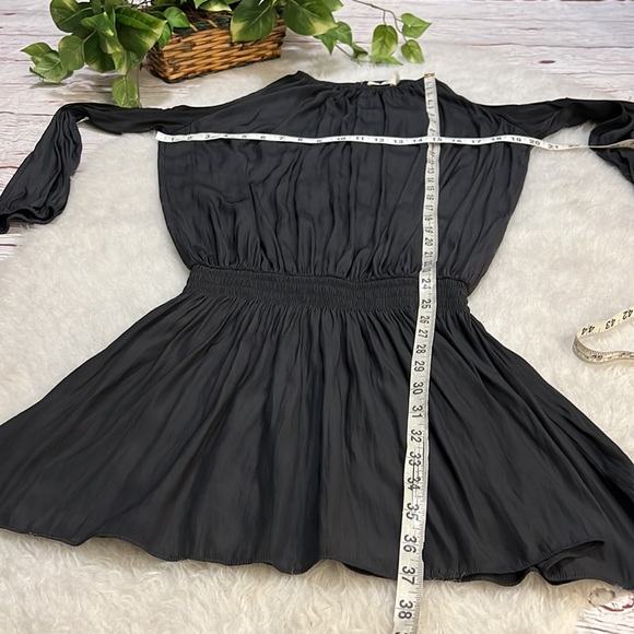 RAMY BROOK Black Cold Shoulder Long Sleeve Ruched Drop Waist Mini Dress - Picture 9 of 13